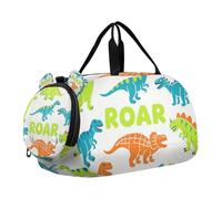 Cartoon Dinosaur Roaring Orange Black Boy's Gym Duffel Bag with Shoes Compartment Multifunctional Sports Duffel Bag for School Practice, Sports, Travel