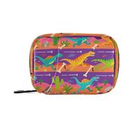 Cartoon Dinosaur Running Race Orange Medicine Organizer Bag with Detachable Compartments Convenient Travel Pill case for Purse