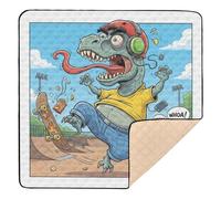 Cartoon Dinosaur Skateboarding Scene Large Sturdy Baby Playmat for Indoor Outdoor Water Resistant Tummy Time & Crawling Mat for Babies Infants Toddlers, 50'' x 50''