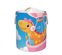 Cartoon Dinosaur Sky Balloon Drawstring Laundry Basket, Large Foldable Laundry Hamper with Lid Thick Polyester Fabric Lightweight Storage Basket for Clothes Toys Dorm Bathroom