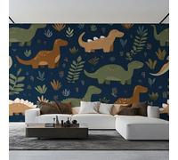 Cartoon Dinosaur Wallpaper, Dark Blue Cute Dino Wall Mural for Living Room, Non-Woven Wall Paper for Bedroom 366X254cm, Photo Wallpaper Home Decor PZ&D43