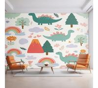 Cartoon Dinosaur Wallpaper, Rainbow Plant Dino Wall Mural for Living Room, Non-Woven Wall Paper for Bedroom 315X215cm, Photo Wallpaper Home Decor EL&D53