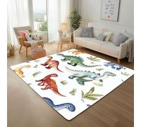 Cartoon Dinosaur With Floral Washable Rugs for Living Room 150x210cm Area Rugs Non-Slip Backing Stain Resistant Lightweight Low-Pile Carpet Jungle Animal Dinosaurs Rug for Bedroom, Kitchen, Hallway