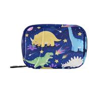 Cartoon Dinosaurs and Plants Navy Blue Pill Bags for Travel Reusable with Detachable Compartments Reusable Pill Organizer Large for Purse
