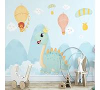 Cartoon Dinosaurs Hot Air Balloons White Clouds 3D Wallpaper Easy Install Feature Office Living Room Sofa Bedroom TV Background Wall Decoration-200cm×140cm