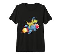 Cartoon Dinosaurs with a Cool Rocket Premium T-Shirt