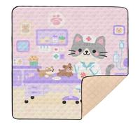 Cartoon Doctor Cat Cute Purple Cute Foldable Baby Activity Play Mat for Floor Washable foldablummy Time Activity Mat for Babies Infants Toddlers, 50'' x 50''para juegos de