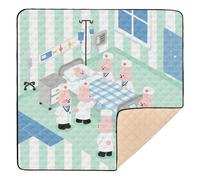 Cartoon Doctor Rabbits Cute Green Large Stylish Thick Play mat for Baby for Floor Lightweight Foldable Baby Kick Crawling Mat for Baby Kids Toddlers Infants, 50'' x 50''alfombras con Musica