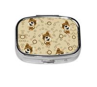 Cartoon Dog Bone Print Pill Box 2 Compartment Medicine Pill Case,Portable for Pocket Or Purse Pill Box Decorative Metal Medicine Organizer