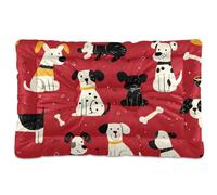 Cartoon Dog Bone Red White Washable Dog Beds Crate Pad Soft Anti-Slip Kennel Pad for Medium/Large Dogs 36" x 24"