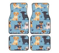 Cartoon Dog Breed Car Mats 4 Pieces Paw Print Universal Floor Car Mats Non-Slip Vehicle Carpet for SUV Van Truck Sedan