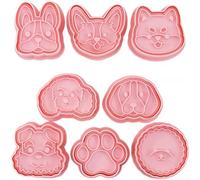 Cartoon Dog Cookie Cutters 8 Piece Set Baking Tools Plastic Moulds for Fondant Icing Cake Decorating Biscuit Making Kitchen Gadgets Pink Box 16.5x21cm