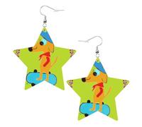 Cartoon dog doing sports Prints Leather star earrings Pendant Stylish and light Lightweight Dangle for Women Girls, One Size, Leather, No Gemstone