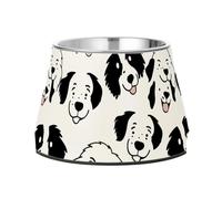 Cartoon Dog Faces Black on White Feeder Dogs Bowls Non Slip Stainless Steel Cats Food Bowls for Slow Feed Dogs Whisker Friendly