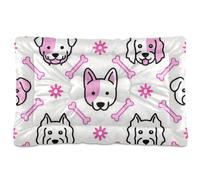 Cartoon Dog Heads and Bone Simple Line Washable Dog Sleeping Mattress Non-Slip Soft Comfortable Pet Mat for Large Jumbo Medium Small Dogs 36" x 24"