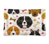 Cartoon Dog Heads and Bone Washable Dog Bed Mat Soft Anti-Slip Pet Bed for Medium/Large Dogs 36" x 24"
