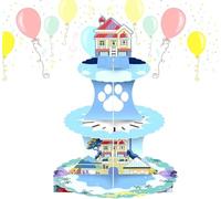Cartoon Dog Home Round Cardboard Cupcake Stand, Blue Birthday Party Supplies 3-Tier Cupcake Stand for Kids Happy Birthday Party Decorations