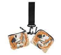 Cartoon Dog Music Play Women's Coin Wallet Card Holder Mini Fashion Zipper Cash Coin Purse with Keychain for Work Travel 2 Packs