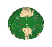 Cartoon dog on grass L Shower cap with double layer waterproof fabric, suitable for bathing and skin care