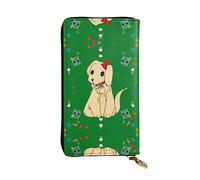 Cartoon dog on grass Long leather wallet, portable credit card holder, zippered coin purse, and ID compartment