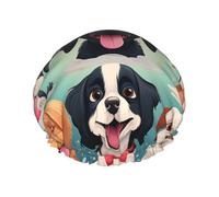 Cartoon dog Shower Cap for Women Reusable Waterproof Shower Bonnet Washable Elastic Band Bath Hair Hat Double Layered Bath Cap Extra Large for Long Hair