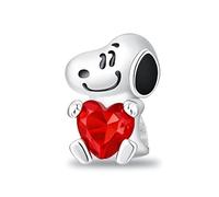 Cartoon Dog with Love Heart Charm 925 Silver Charm Compatible with Pandora Charms, Trollbeads, Chamilia, Biagi and Many Other UK Charm Bracelets.