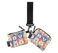 Cartoon Dogs Buffalo Plaid Check Women's Coin Wallet Card Holder Minimalist Identity Card Protector with Zipper Coin Pocket for Work Travel 2 Packs, Cartoon dogs Buffalo Plaid Check, One Size, Art