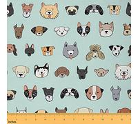 Cartoon Dogs Fabric by The Yard Funny Puppy Dogs Face Doodle Style Upholstery Fabric for Home DIY Projects Cute Animal Theme Pattern Decorative Waterproof Outdoor Fabric 2 Yards (L184*W150cm)