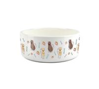 Cartoon Dogs Large Pet Food/Water Bowl - Cute Retriever Treat Bones - Ceramic White Feeding Dish For Dogs