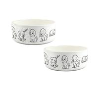 Cartoon Dogs Pet Bowl Set - Dog Doodle Artwork Large Ceramic Food & Water Bowls - White Feeding Dish/Gift for Dog Owners Set of 2