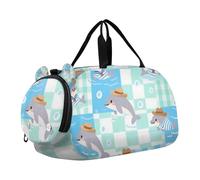 Cartoon Dolphin Green Blue Cute Kids Duffel Bag with Shoes Compartment Lightweight Carry On Bag for Boys and Girls