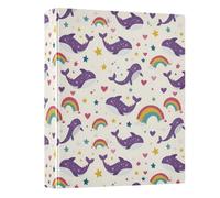 Cartoon Dolphin Rainbow Star 3 Ring Binder 1.5 Inch Round Ring Binder View Binder Holds 200 Documents for Home School Office Use