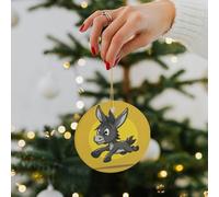 Cartoon Donkey Image Ceramic Christmas Ornaments - 2.8 Inch Round Double-Sided Xmas Tree Decorations with Gold Ribbon for Home Holiday Decor, Gift for Family & Friends