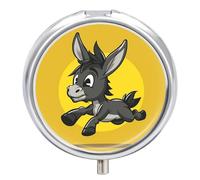 Cartoon Donkey Image Pill Box Case 3 Compartment Travel Medicine Pill Organizer 3x A Day Portable Vitamin Organizer with Mirror Small Pillbox for Purse & Pocket Cute Daily Medicine Container Metal Vit