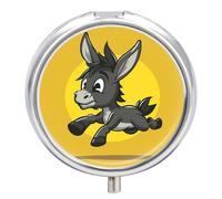 Cartoon Donkey Image Pill Box Round Portable Small Pill Case Waterproof Travel Pill Box Organizer for Pocket Purse and Daily Convenience