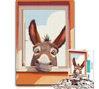 Cartoon Donkey Looking Through Window Jigsaw Puzzle for Adults, 1000 Pieces | For puzzle fans: Puzzle for Adults: group puzzle activity, screen-free home activity.