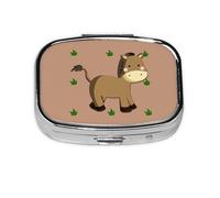 Cartoon Donkey Square Pill Box Lightweight and Portable, with 2 Plastic Inserts, Suitable for Carrying in Pockets or Wallets.