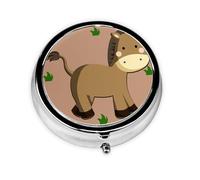 Cartoon Donkey This Small, Round, Three-Compartment Travel Pill Box is Perfect for Storing Daily medications, Vitamins, and on-The-go.