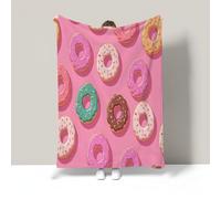 Cartoon Donut Fleece Throw Blanket 90"X106", Cute Poster Cozy Soft Plush Warm Lightweight Travel Blankets Blush Pink Flannel Blanket For Bedroom Living Rooms Sofa Beds Office