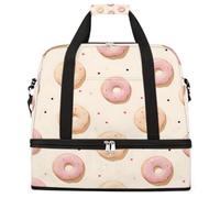 Cartoon Donut Polka Dot Foldable Travel Duffel Bag Expandable Gym Bag with Shoe Compartment Large Capacity Weekender Bag Carry On Tote Bag for Travel Sports Overnight Trips