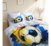 Cartoon Doodle Abstract Football Duvet Cover Super King 260 x 220 cm, with 2 Pillowcases, White Ultrasoft Hypoallergenic Quilt Easy Care, Washable - Reversible Design For All Seasons