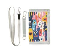 Cartoon Doodle Colorful Eyes wallets for cards and cash cool gifts unique wallets for cards and cash with lanyard, cartoon doodle colorful eyes, One Size, Fashion