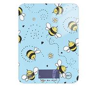 Cartoon Doodle Cute Flying Bees Seamless Line Flowers on Turquoise Tempered Glass Kitchen Scales, Digital Weight Grams and Oz Food Scales for Cooking Baking Meal Prep Home Weight Loss Health Diet