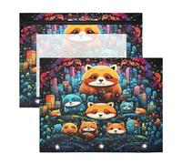 Cartoon Doodle Cute Red Panda 3 Ring Binder Clear Binders Pencil Pouches Bags Case(2 Pack)