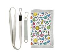 Cartoon Doodles Colorful trifold tri fold wallet for male simple billfold with lanyard, cartoon doodles colorful, One Size