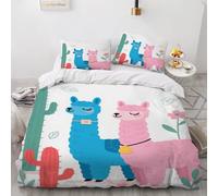 Cartoon double duvet set, Alpaca duvet cover, Cactus Hypoallergenic Duvet Cover, Cute Style For Children 200 x 200 cm double bedding set with 2 Pillowcases Soft