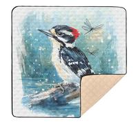 Cartoon Downy Woodpecker Birds Cute Foldable Baby Playmat for Floor 1-Piecing Activity Entertainment Mat for Babies Infants Toddlers, 50'' x 50''