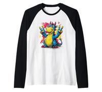 Cartoon Dragon Double Peace Retro Pop Graphic Sign Gesture Raglan Baseball Tee