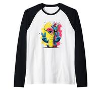 Cartoon Dragon Double Peace Retro Pop Graphic Sign Gesture Raglan Baseball Tee