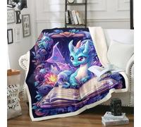 Cartoon Dragon Fleece Blanket Cute Magic Book Sherpa Blanket, Kawaii Wildlife Animal Blanket Bohemian Hippie Mandala Paisley Throw Blanket for Sofa, Magical Jungle Flannel Blanket